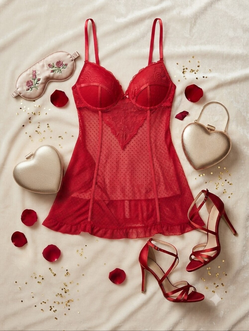 Frederick's Of Hollywood Red Mesh Lace Slip Bra Lingerie Top